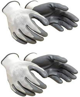 VEZUAL Industrial white grey Hand Safety Gloves Cut Resistant Non Slip Free Size 2 PAIR Nylon  Safety Gloves(Pack of 4)