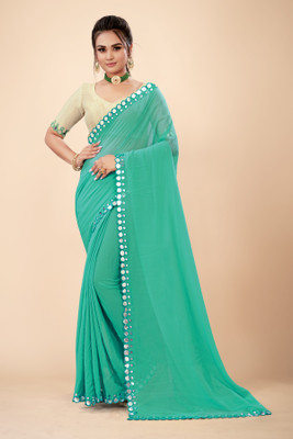 The Fashion Tax Self Design, Embellished Bollywood Georgette Saree(Light Blue)