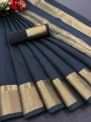 PRIYESHA TEXTILES Printed Assam Silk Cotton Silk Saree(Black)