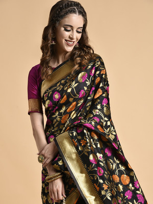 Sangria Woven Banarasi Silk Blend Saree(Black)
