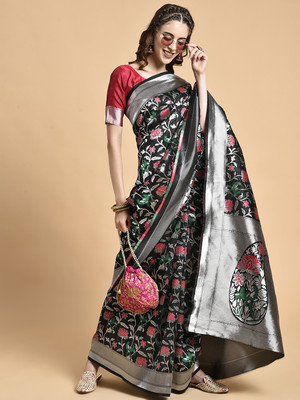 Sangria Woven Banarasi Silk Blend Saree(Black)