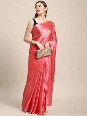 Divastri Solid/Plain Bollywood Satin Saree(Pink)