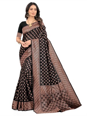 ishika fab Embroidered, Woven Banarasi Silk Blend Saree(Black)