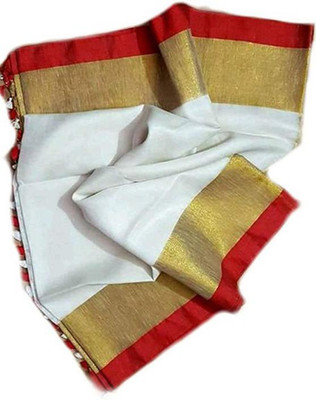 govind handloom Solid/Plain Bhagalpuri Cotton Linen Saree(White)