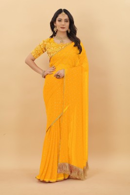 Aadishakti Fashion Embellished Bollywood Chiffon Saree(Yellow)