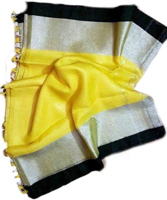 govind handloom Solid/Plain Bhagalpuri Cotton Linen Saree(Yellow)