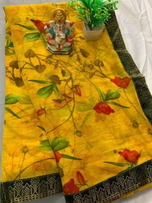 Dhandai Fashion Printed, Self Design, Embellished, Floral Print Bollywood Georgette Saree(Yellow)