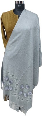 Mona Leaves Wool Applique, Embellished Women Shawl(Grey)