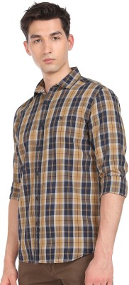 FLYING MACHINE Men Checkered Casual Yellow Shirt