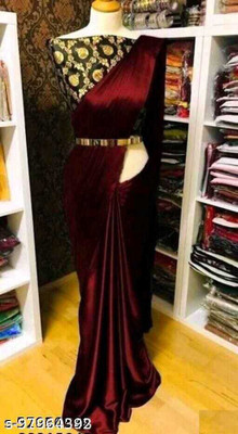sai fashion Solid/Plain Bollywood Satin Saree(Maroon)