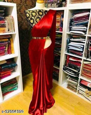 sai fashion Solid/Plain Bollywood Satin Saree(Red)