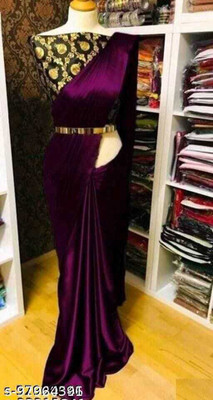 sai fashion Solid/Plain Bollywood Satin Saree(Purple)