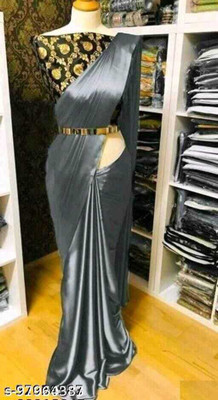 sai fashion Solid/Plain Bollywood Satin Saree(Grey)