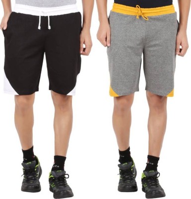 GLAMPANDA Solid Men Black, Grey Sports Shorts