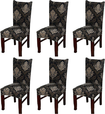 HOUSE OF QUIRK Polyester Plain 1 Seater Chair Cover(Black Brown Motif Pack of 6)