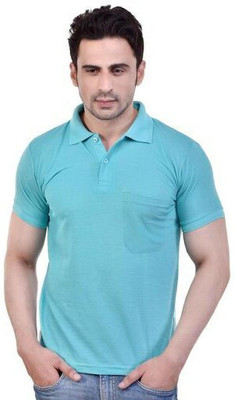 Sontraders Solid Men Polo Neck Blue T-Shirt