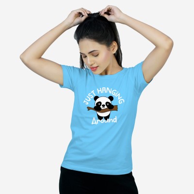 Tshirt Makers Typography Women Round Neck Light Blue T-Shirt