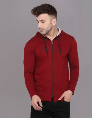 Lawful Casual Solid Men Hooded Neck Maroon T-Shirt