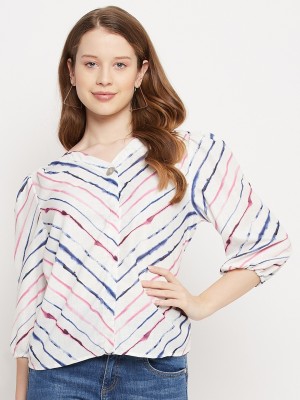 MADAME Casual Striped Women White Top