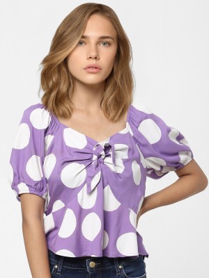 ONLY Casual Polka Print Women Purple Top