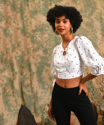 CAMPUS SUTRA Party Polka Print Women White Top