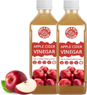 Organic Vision Natural Apple Cider Vinegar with Mother Vinegar - 500 ml - Raw, UnRefined Vinegar(2 x 0.5 L)