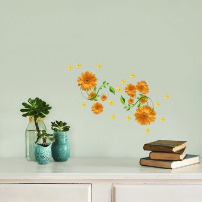 Wallzone 121 cm Yellow Flowers|Nature Multicolor Pvc Vinyl Wallsticker For Decorations Self Adhesive Sticker(Pack of 1)