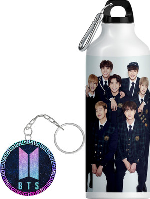 TrendoPrint Bts Keychain/Keyring With Printed Bts Sipper For School, Gym & Office_(KS-07) 600 ml Water Bottles(Set of 2, Multicolor)