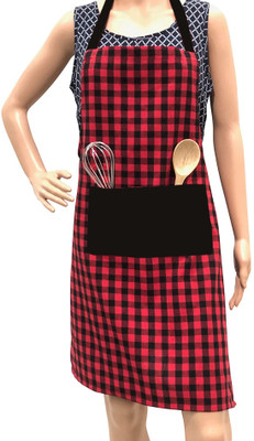 Feather Green Cotton Home Use Apron - Free Size(Red, Single Piece)