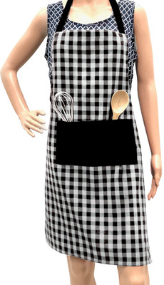 Feather Green Cotton Home Use Apron - Free Size(Black, Single Piece)