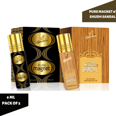 tfz Attar Pure Magnet & Shudh Sandal No Alcohol Perfume Roll on 6ml Each (Pack of 2) Herbal Attar(Natural)