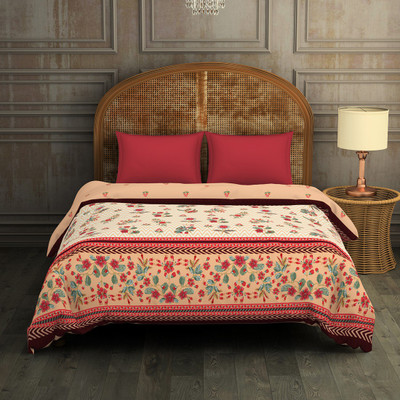 SPACES Printed Double Quilt for  AC Room(Cotton, Red)