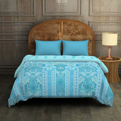 SPACES Printed Double Quilt for  AC Room(Cotton, Light Blue)
