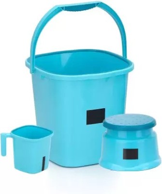 YASHODEEP PLASTIC New Standard Virgin Plastic Square Bucket (18 L) & Stool & Mug (1.5 L) ( Blue ) 18 L Plastic Bucket(Blue)