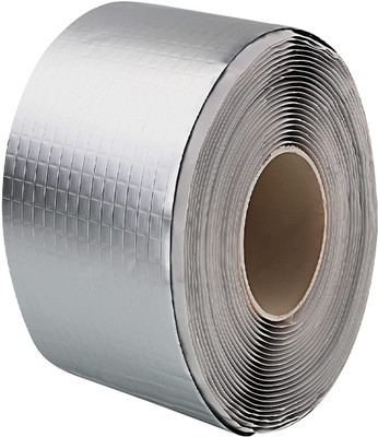 True-Ally Aluminum Foil Butyl Rubber Flashing Tape 50 mm / 2 In x 2 mtrs (1.5MM Thick) Handheld Waterproof Adhesive Sealant Leak Repair Boat Pipe RV Awning Roof Patch and Seal (Manual)(Set of 1, Silver)