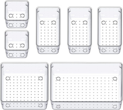 ON GATE 7 Compartments Plastic Desk Drawer Organizer Storage Trays Container for Makeup Office 1 Pc (Clear)(Clear)