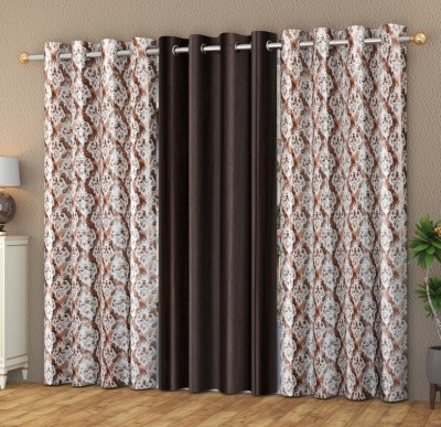 LAfiona 273 cm (9 ft) Satin Blackout Long Door Curtain (Pack Of 3)(Floral, Brown)