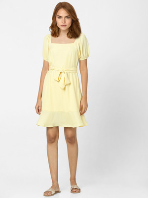 VERO MODA Women Fit and Flare Yellow Mini/Short Dress