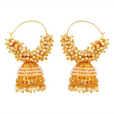 MissMister Brass Goldplated All Pearls Hoop Bali Jhumki Fashion Earrings Women Brass Jhumki Earring