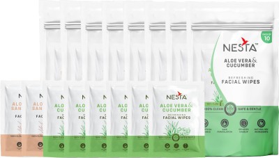 NESTA Face Tissue 20 Sandalwood & 60 Cucumber Wet Wipes with Aloe Vera(80-Wipes)(80 Tissues)