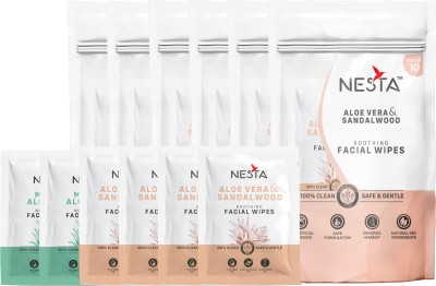 NESTA Face Tissue 20 Mint & 40 Sandalwood Wet Wipes with Aloe Vera (60-Wipes)(60 Tissues)