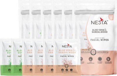 NESTA Face Tissue 40 Sandalwood & 20 Cucumber Wet Wipes with Aloe Vera(60-Wipes)(60 Tissues)