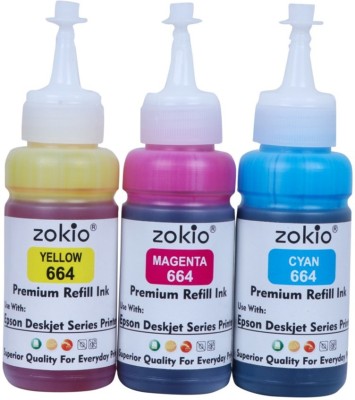 ZOKIO Ink For Eps0n T664 L100 , L110 , L130 , L200 ,L1300 Etc.. Tri-Color Ink Bottle