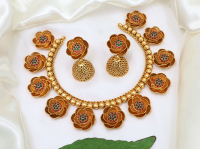 BHARGAV ART Alloy Gold, Green, Ruby Red Jewellery Set(Pack of 1)