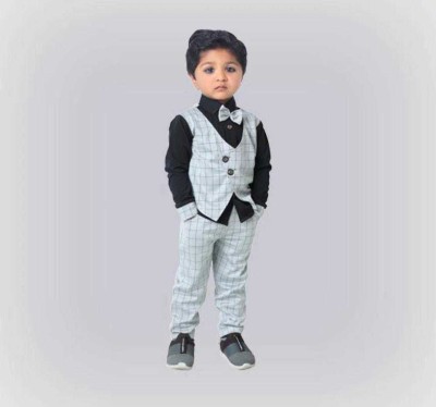 PRISHTI FEB Baby Boys & Baby Girls Party(Festive) Blazer Bow Tie(grey)