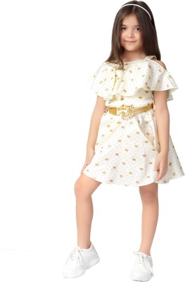 naughty ninos Girls Midi/Knee Length Casual Dress(White, Sleeveless)