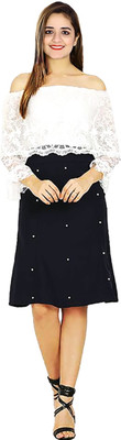 ORIEX THE ORIGINAL FASHION Women Fit and Flare Black Knee Length Dress