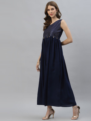 Stylum Women Embellished Flared Kurta(Blue)