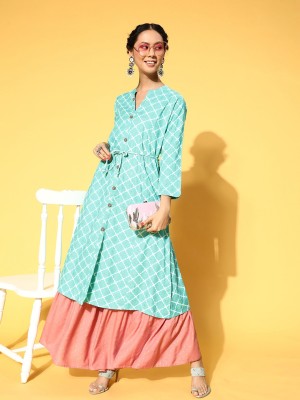 Kimisha Women Printed A-line Kurta(Light Green)