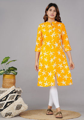Rosette Women Printed A-line Kurta(Yellow)